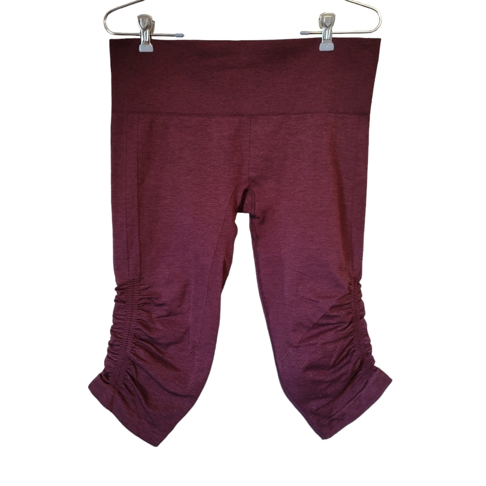 ​Lululemon Flow and Go Ruched Crop Leggings Mulberry Heathered Burgundy Size 10 - Picture 4 of 7